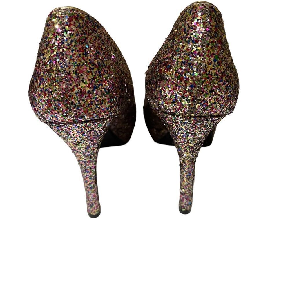 Womens 8.5M Candie's Glitter Open-Toe 4.5" Holiday Party Dance Heels Pumps Shoes - Picture 3 of 5